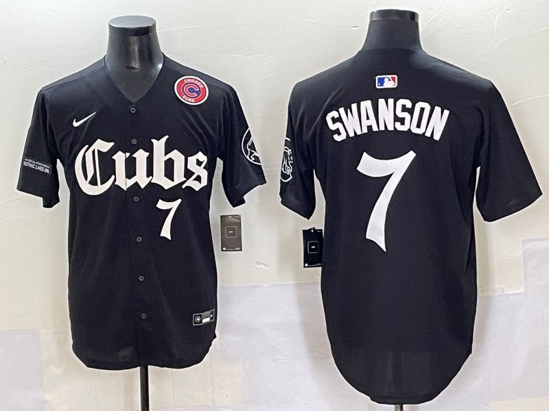 Men 2025 Chicago Cubs #7 Swanson Black Five generations Joint Name Nike MLB Jersey style 10